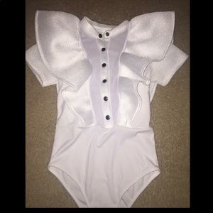 White netted ruffle body suit
